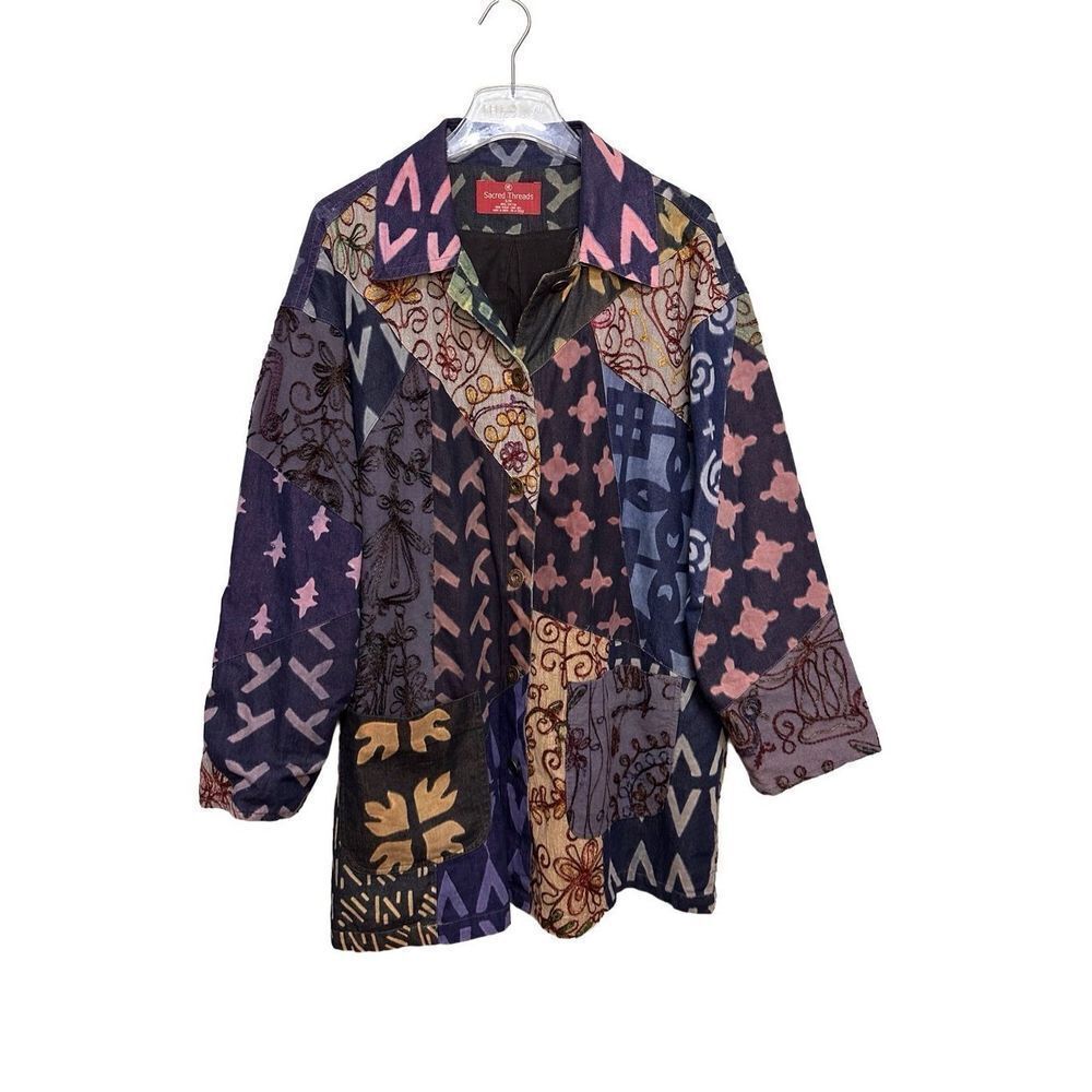 Sacred Threads Coat Oversized Embroidered Patchwork Boho Womens Size S/M